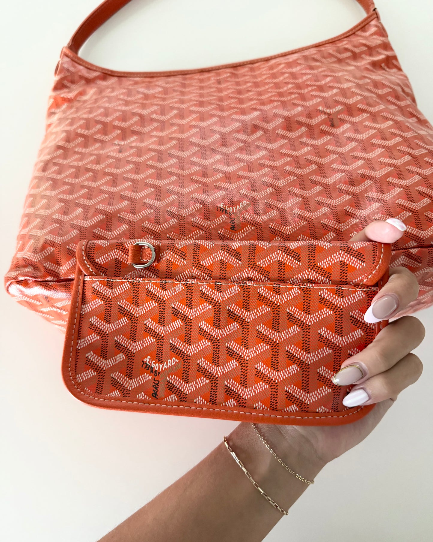 Goyard Orange Chevron Printed Coated Canvas Boheme PM Bag