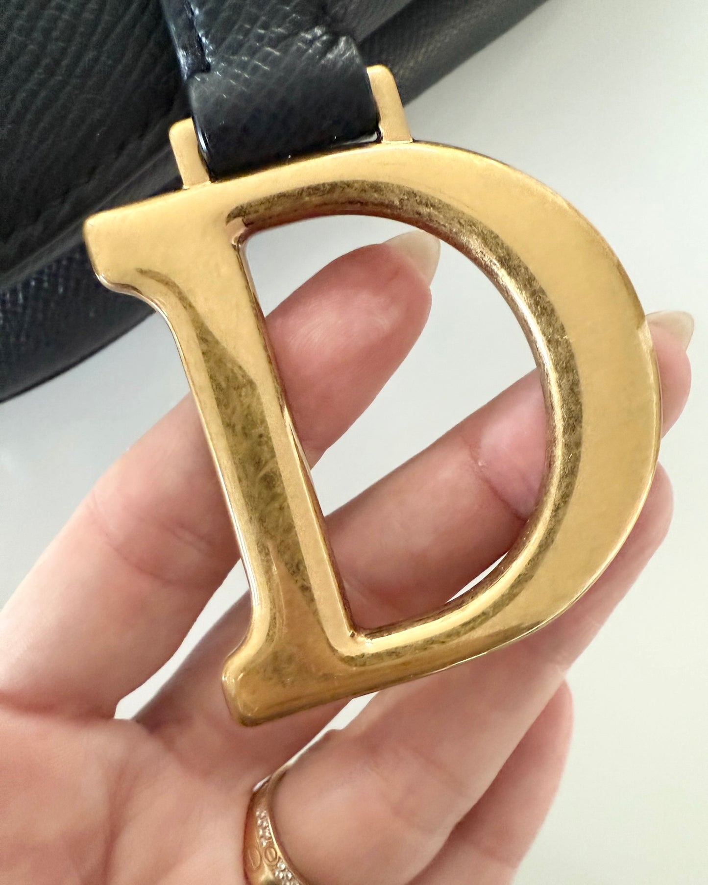 Christian Dior Black Grained Leather Saddle Bag