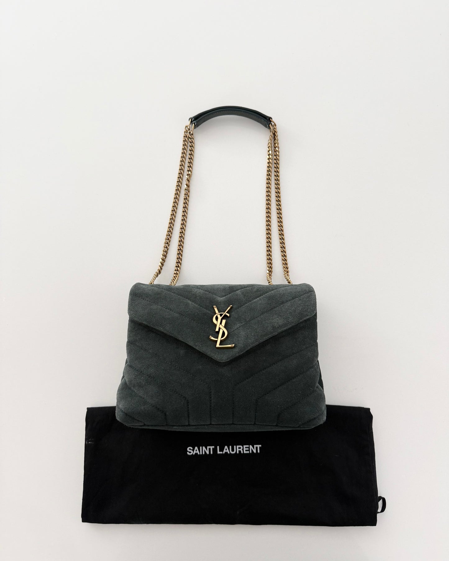 Saint Laurent Dark Green Suede Small LouLou Bag