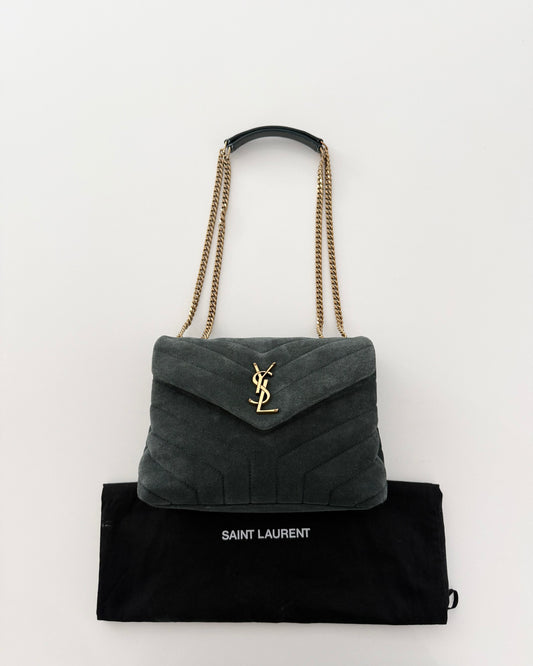 Saint Laurent Dark Green Suede Small LouLou Bag