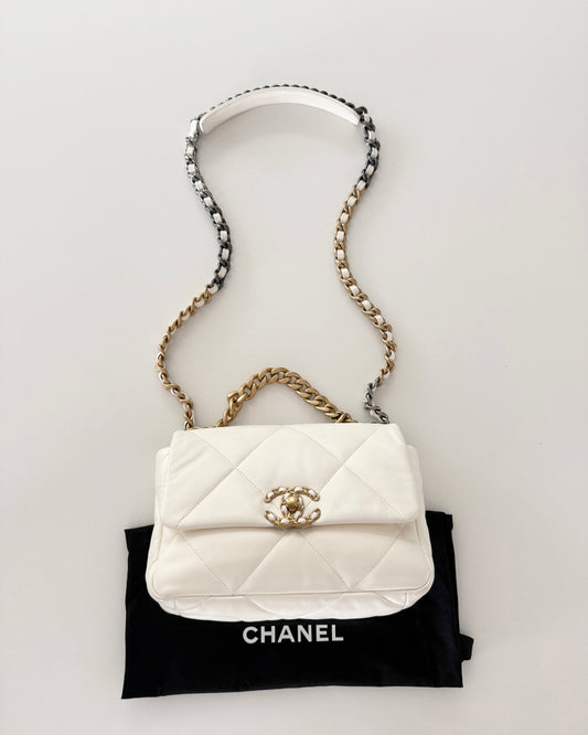 Chanel White Lambskin Leather Small 19 Bag