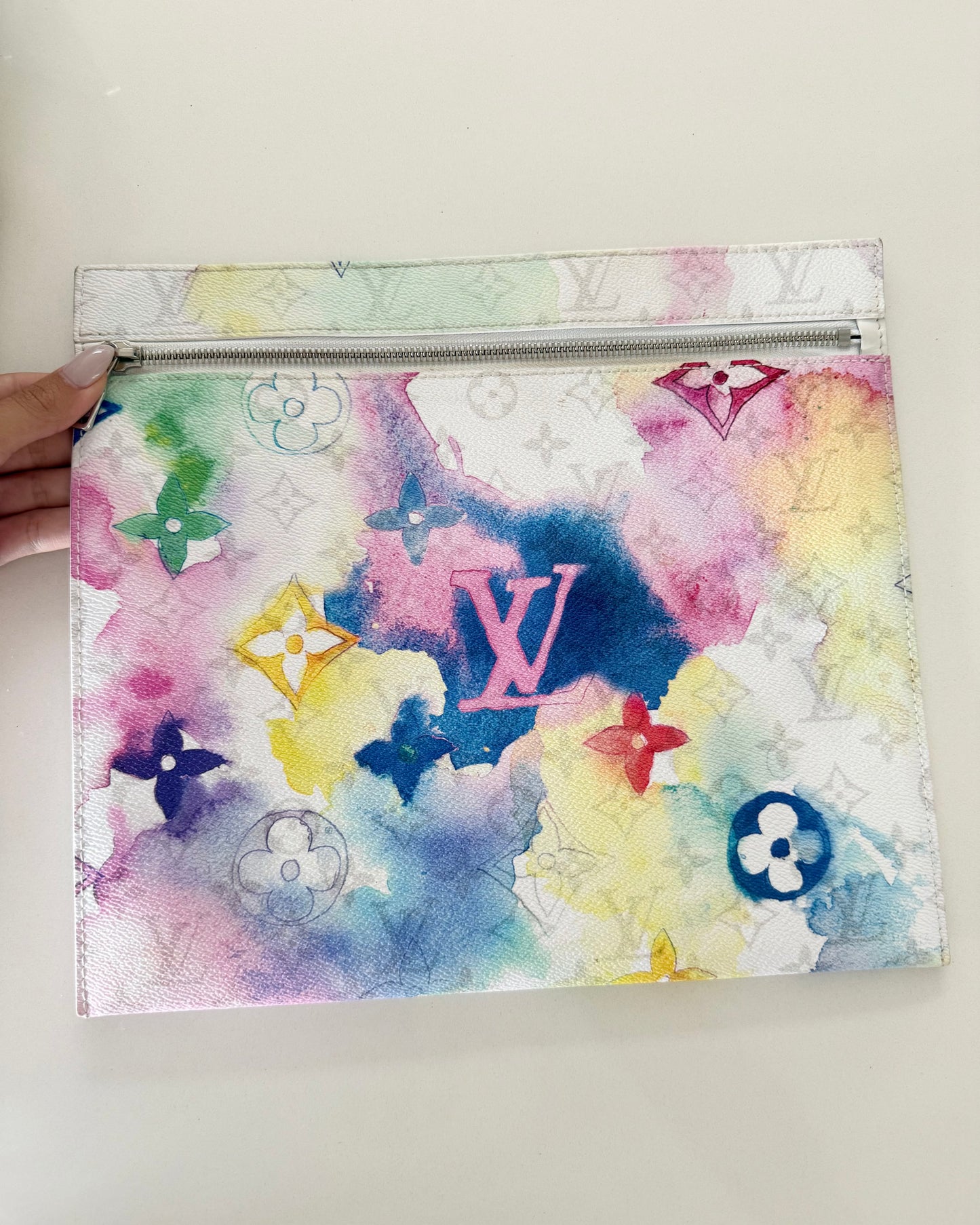 Louis Vuitton Watercolor and White Leather Weekend Tote GM