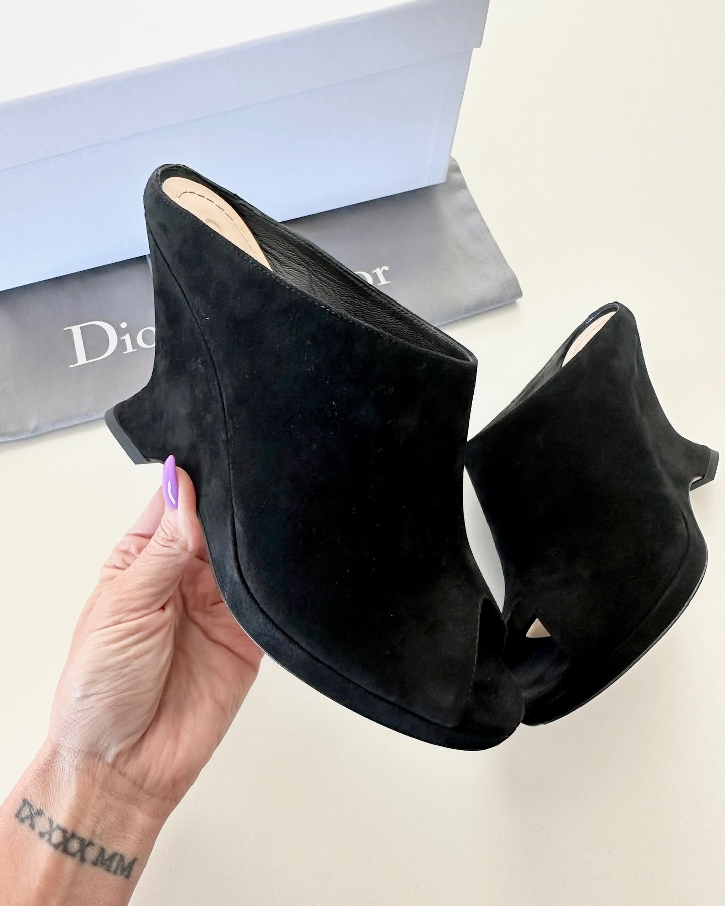 Christian Dior Black Suede Absolu Mules Size 37