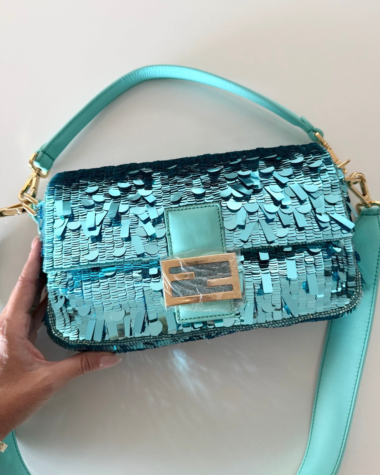 Fendi Turquoise Sequin Baguette
