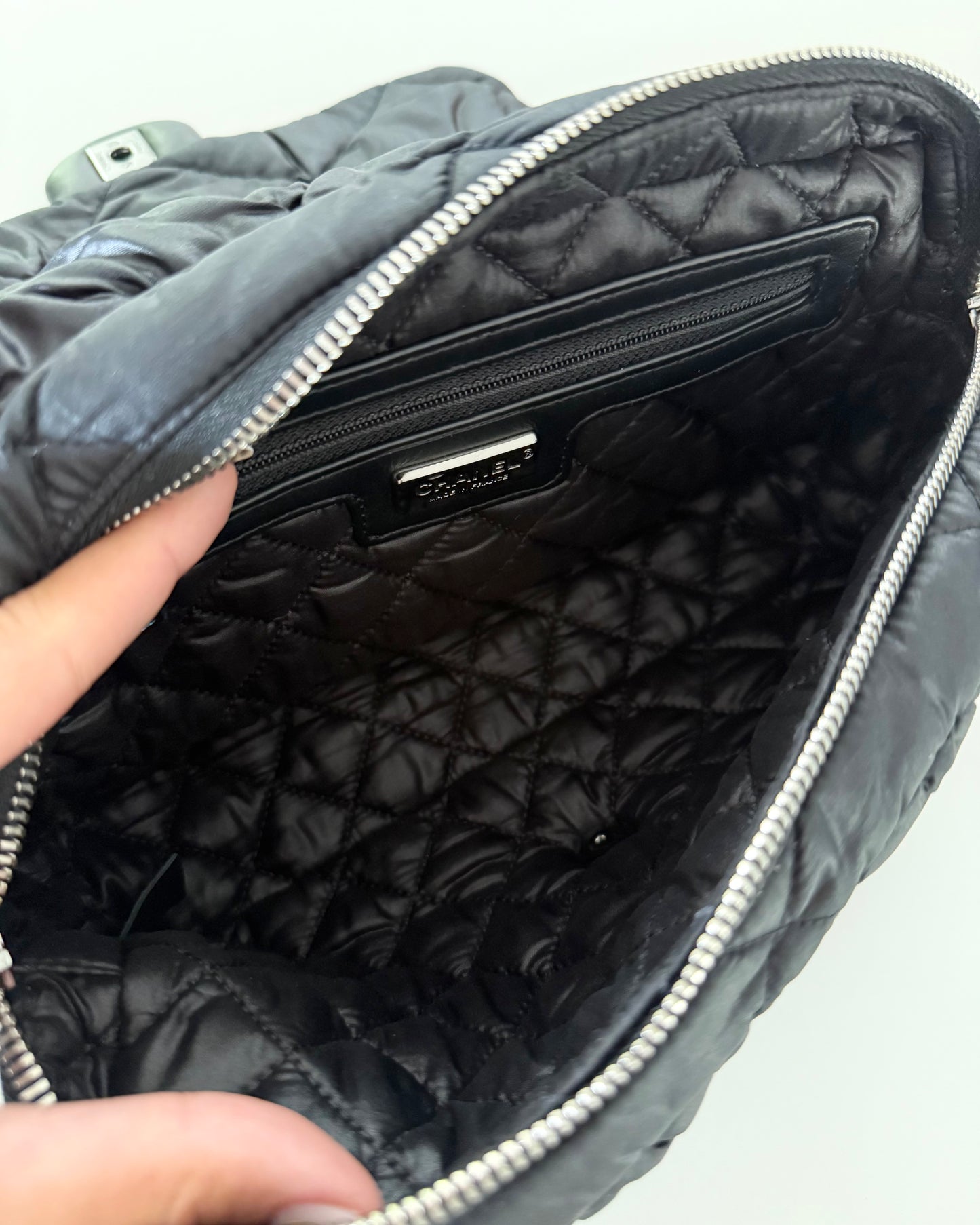 Chanel RARE Black Puffy Nylon Navy Tweed Bow and Sequin Bubble Flap Bag