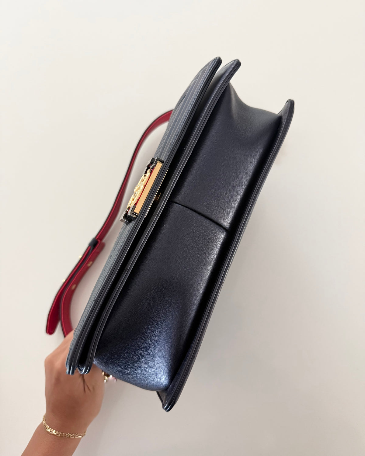 Chanel Navy with Red Accent Rare Cube Large Boy Bag 18 series from 2013-14