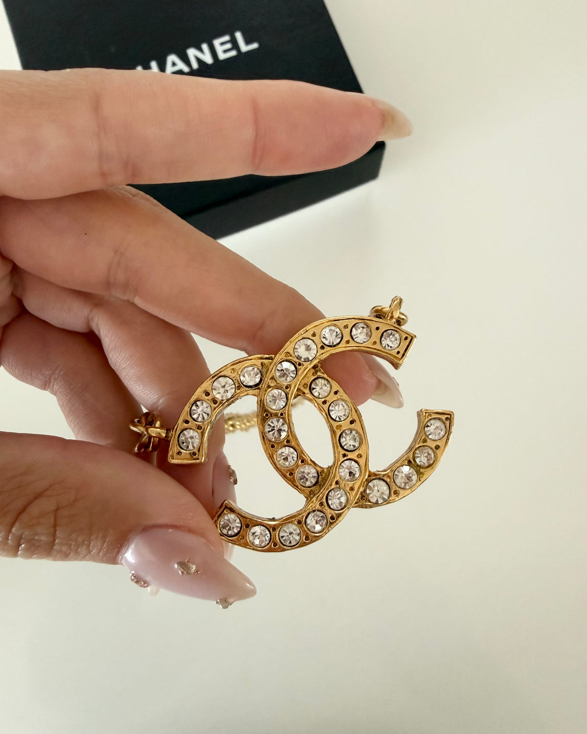 Chanel 80s Vintage Jumbo Crystal Logo Necklace