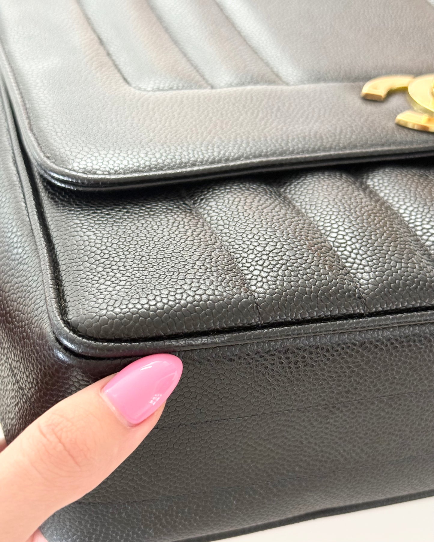 Chanel Vintage Black Caviar Mademoiselle Top Handle Handbag