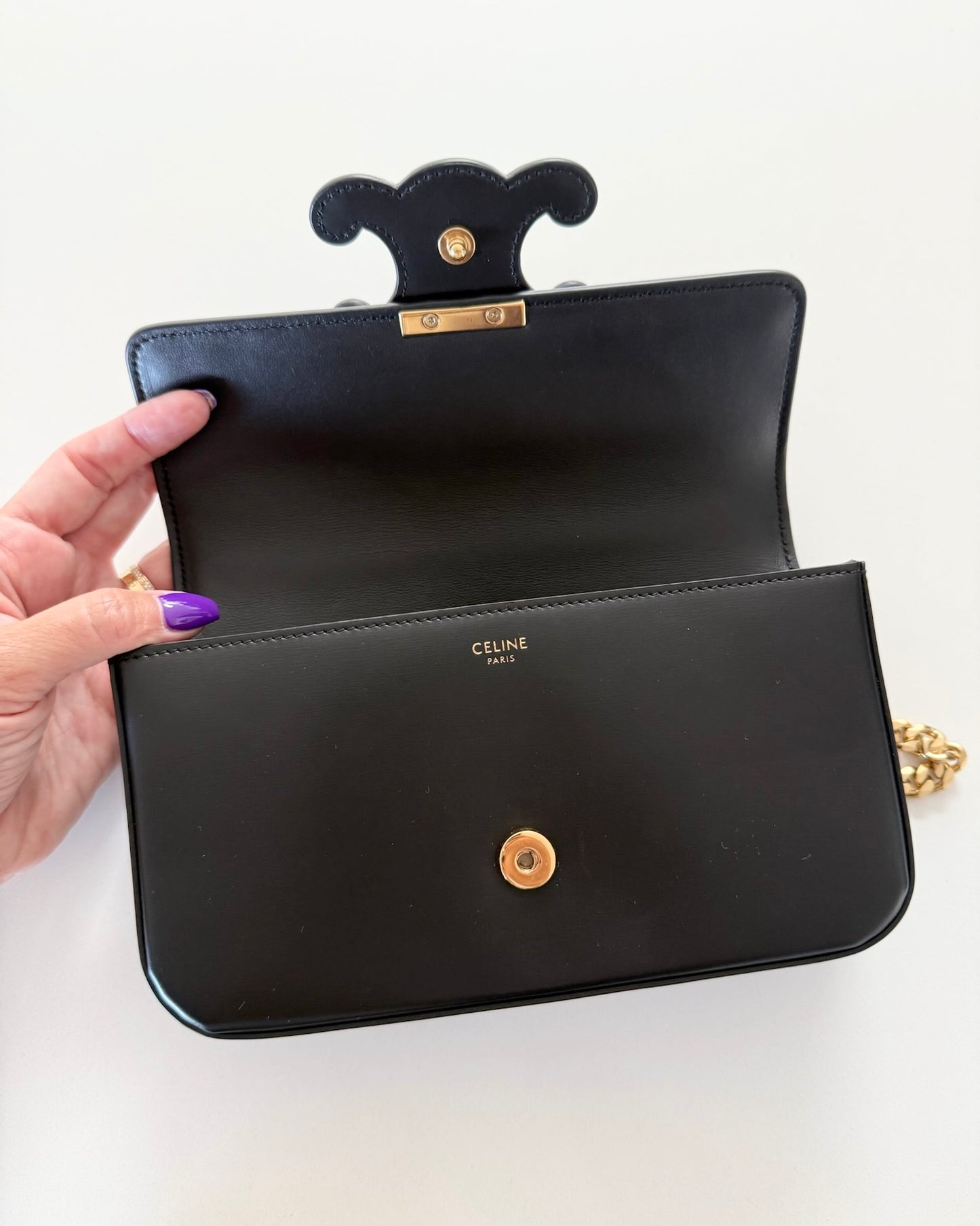 Celine Black Triomphe Claude Chain Small Shoulder Bag