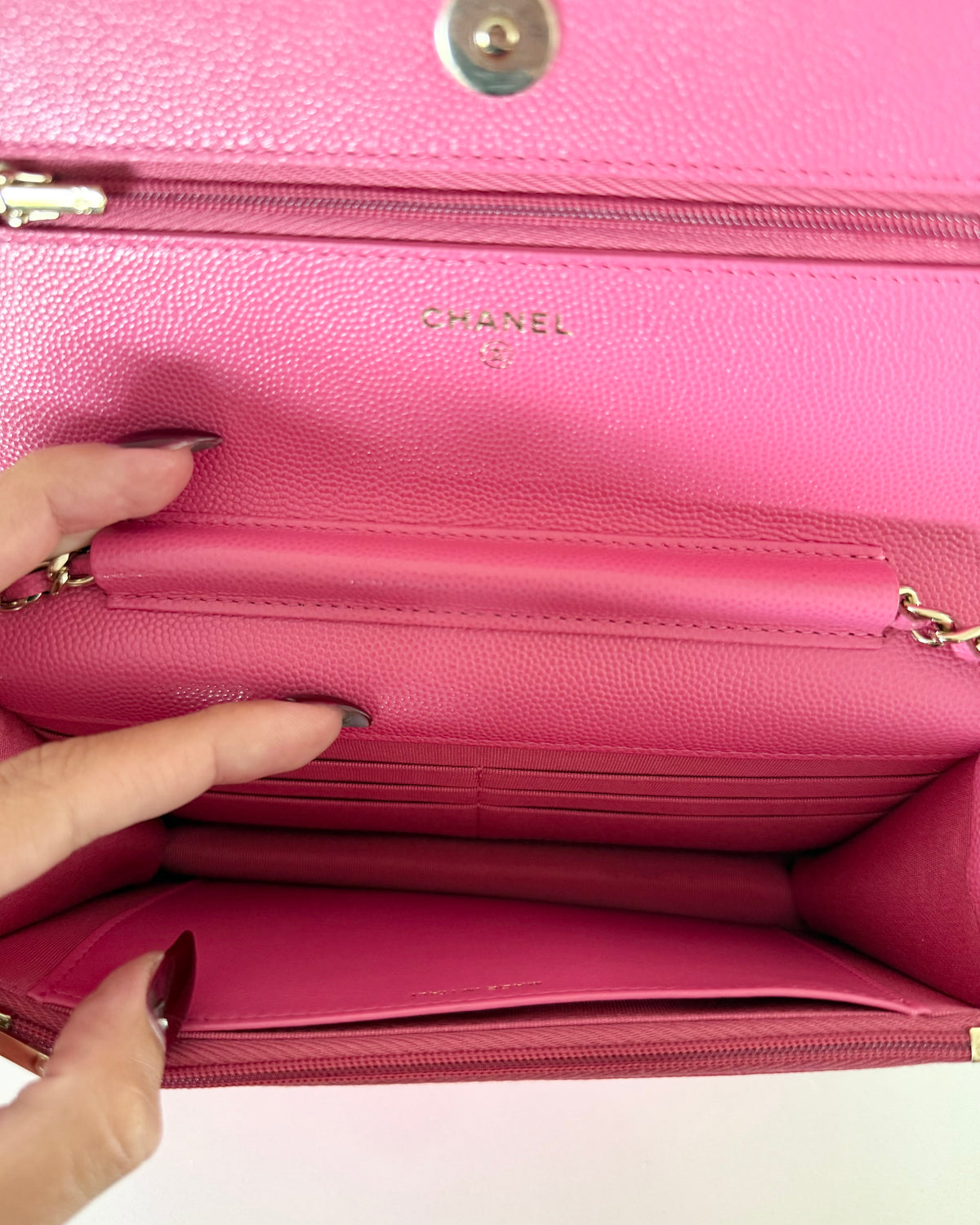 Chanel Bright Pink Caviar Wallet on Chain 30 series from 2020-21