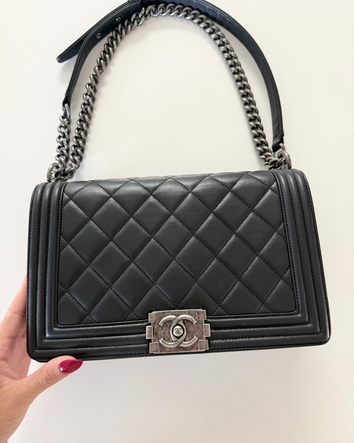 Chanel Black Large Boy Bag with Ruthenium Hardware 19 series from 2014