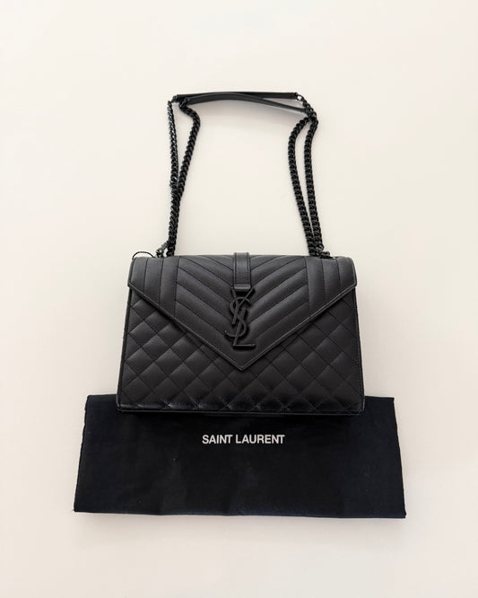 Saint Laurent So Black Leather Tri-Quilted Medium Chevron Envelope Bag from 2018