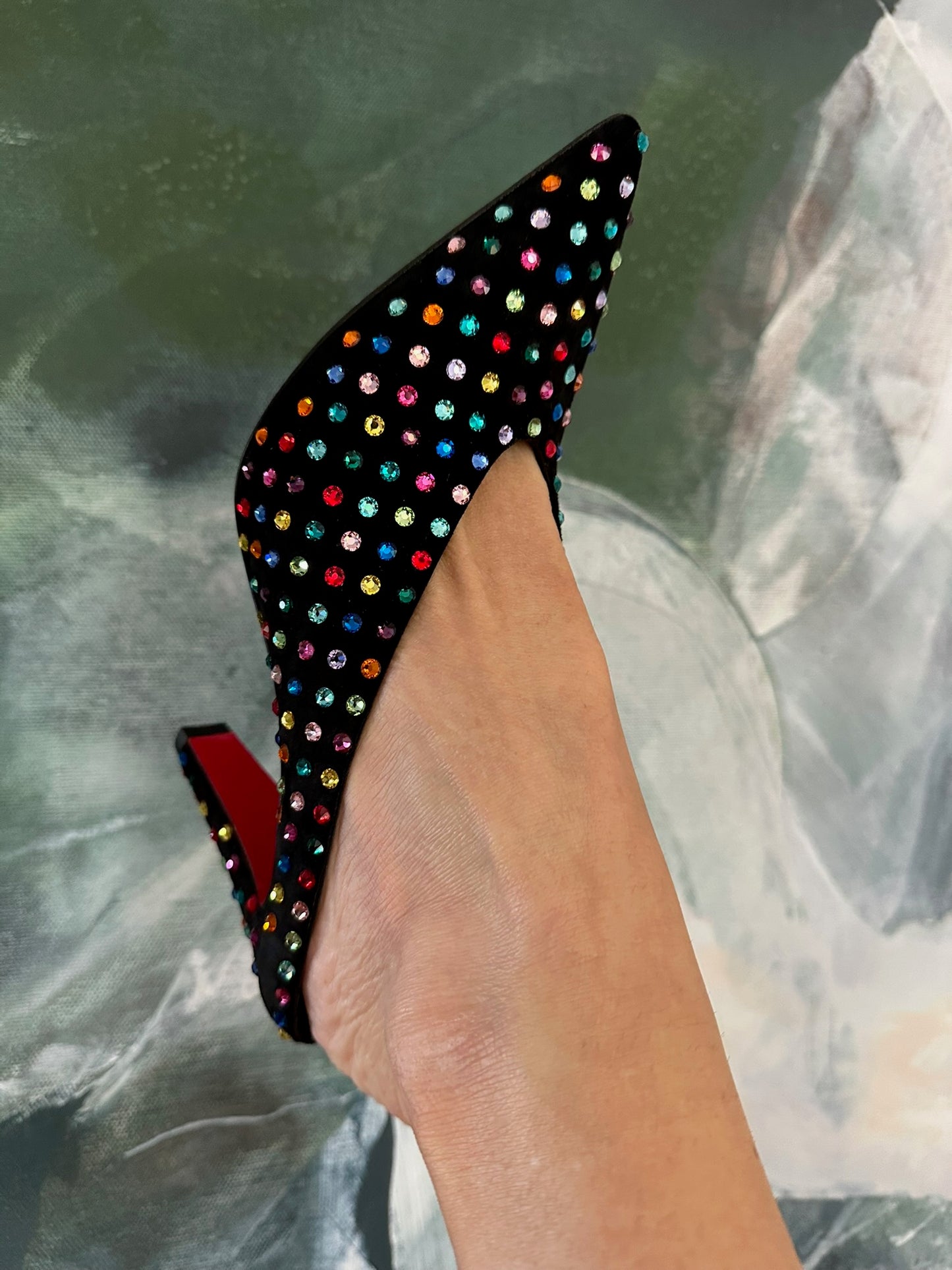 Christian Louboutin Crystal Multicolor Mules Size 37.5
