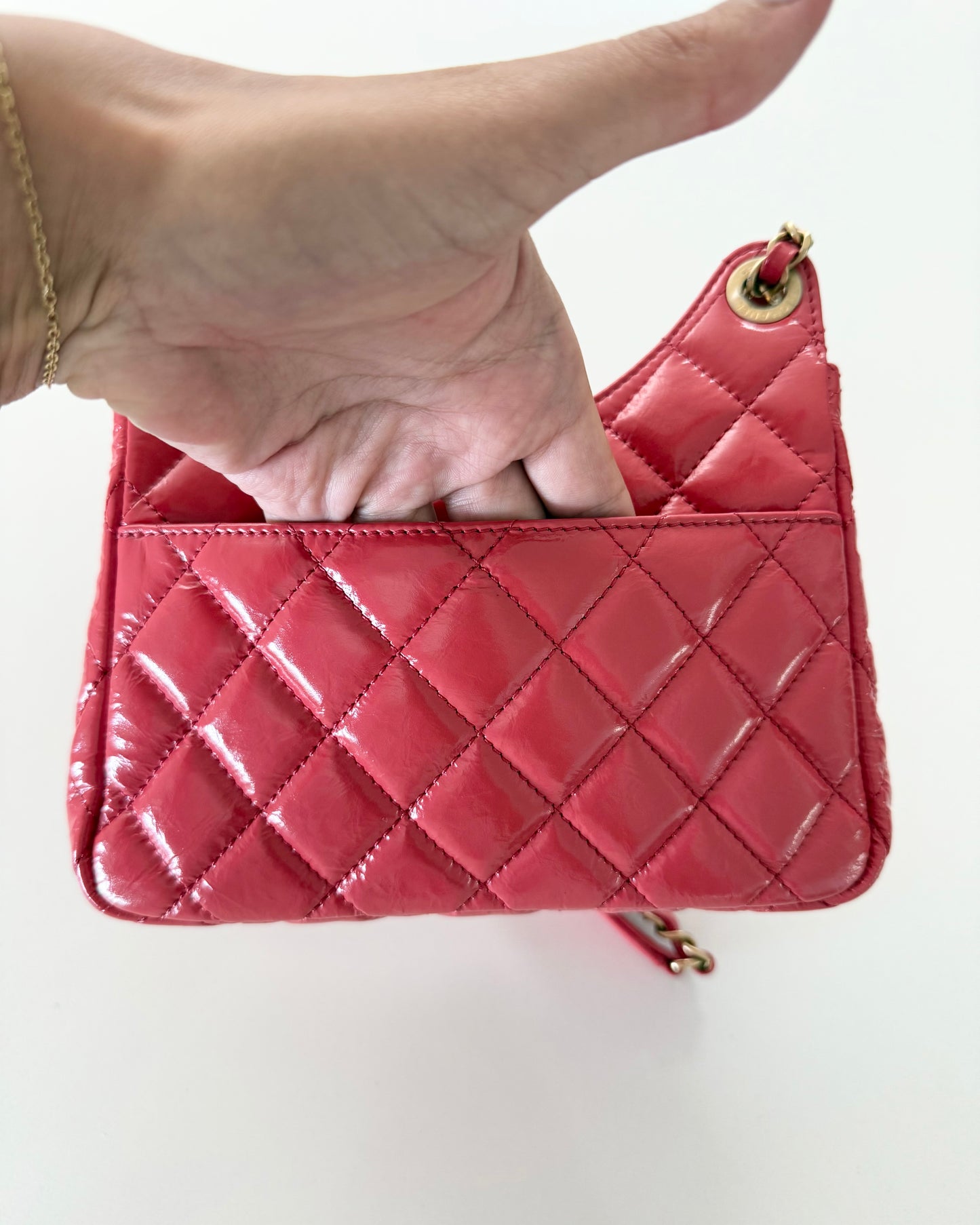 Chanel Coral Shiny Leather Small Wavy Hobo