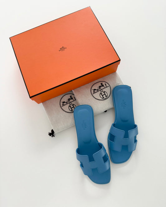 Hermes Bleu Leather Oran Size 37.5