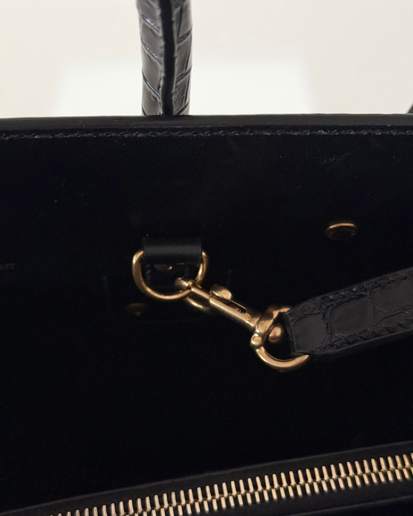 Saint Laurent Black Croc Embossed Small Sac De Jour