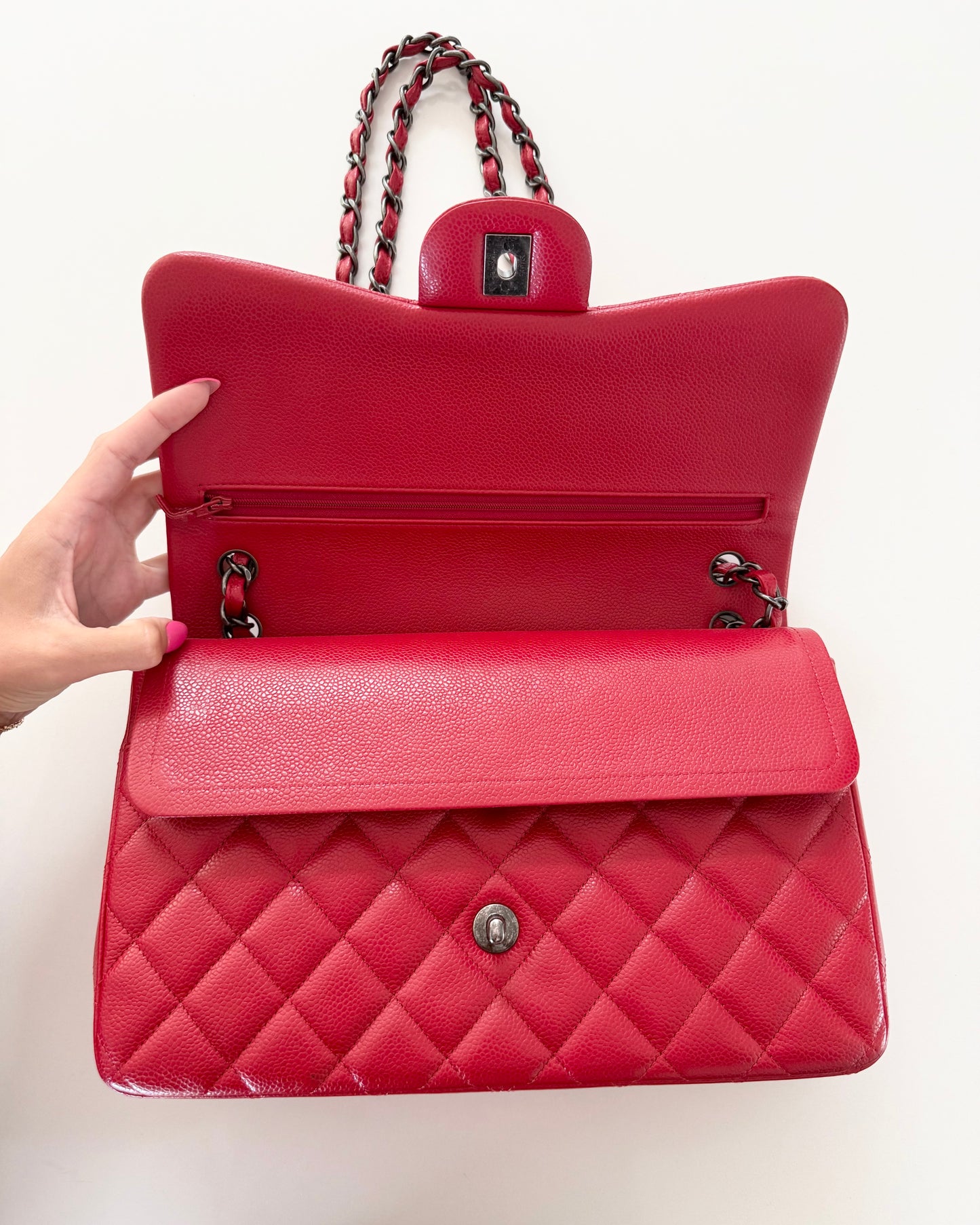 Chanel Red Caviar Quilted Jumbo with Ruthenium Hardware 21 series from 2015
