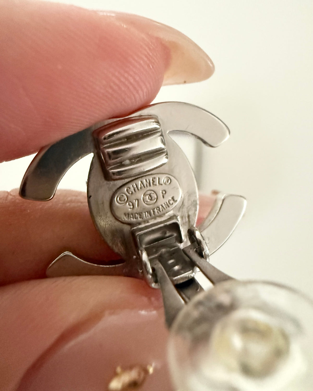 Chanel Vintage Crystal Silvertone Turnlock Clip Earrings
