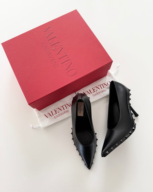 Valentino So Black Rockstud Longated Toe Pumps Size 37