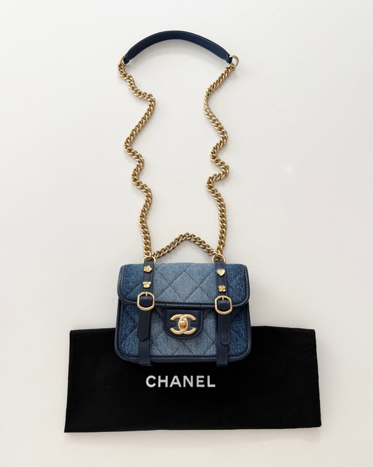 Chanel RARE Limited Edition Ombre Denim Quilted Mini Matelasse Messenger Flap Bag