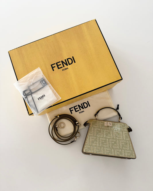 Fendi Limited Edition Gold Crystal Petite Peekaboo Iseeu