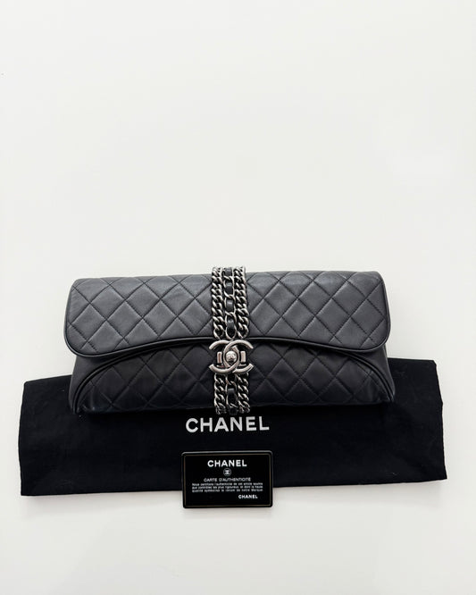 Chanel Black Lambskin Chain Flap Clutch