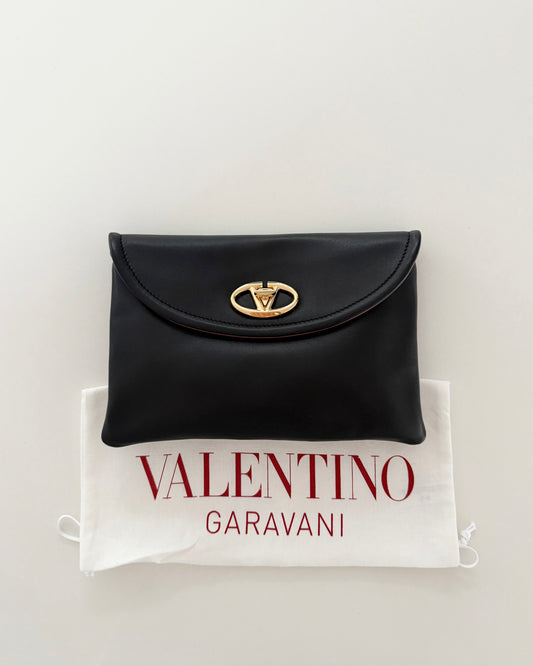Valentino Black Turnlock Logo Clutch