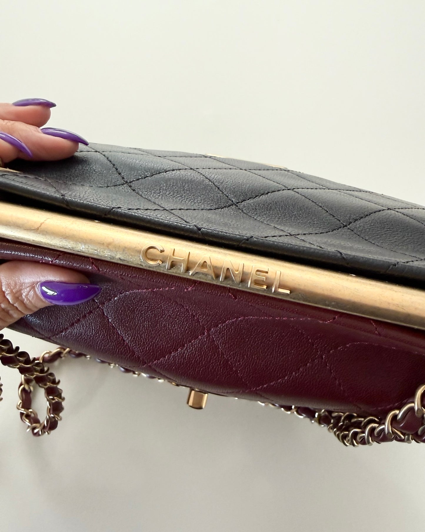 Chanel Burgundy and Black Double Sided Frame Flap Bag 28 series from 2019