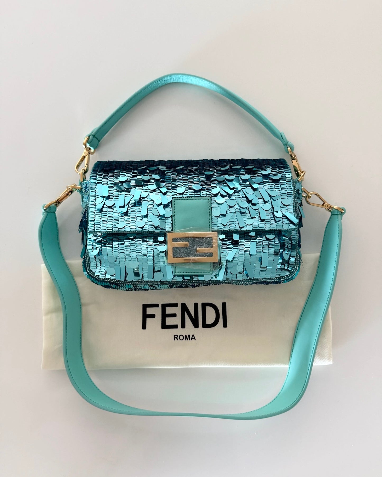 Fendi Turquoise Sequin Baguette