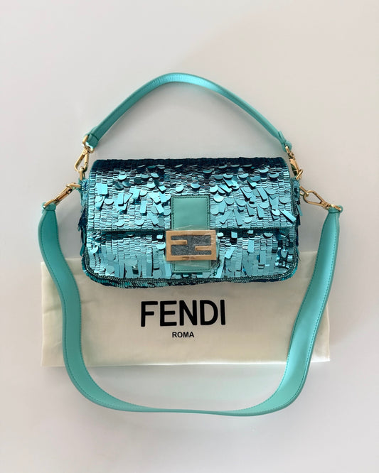 Fendi Turquoise Sequin Baguette