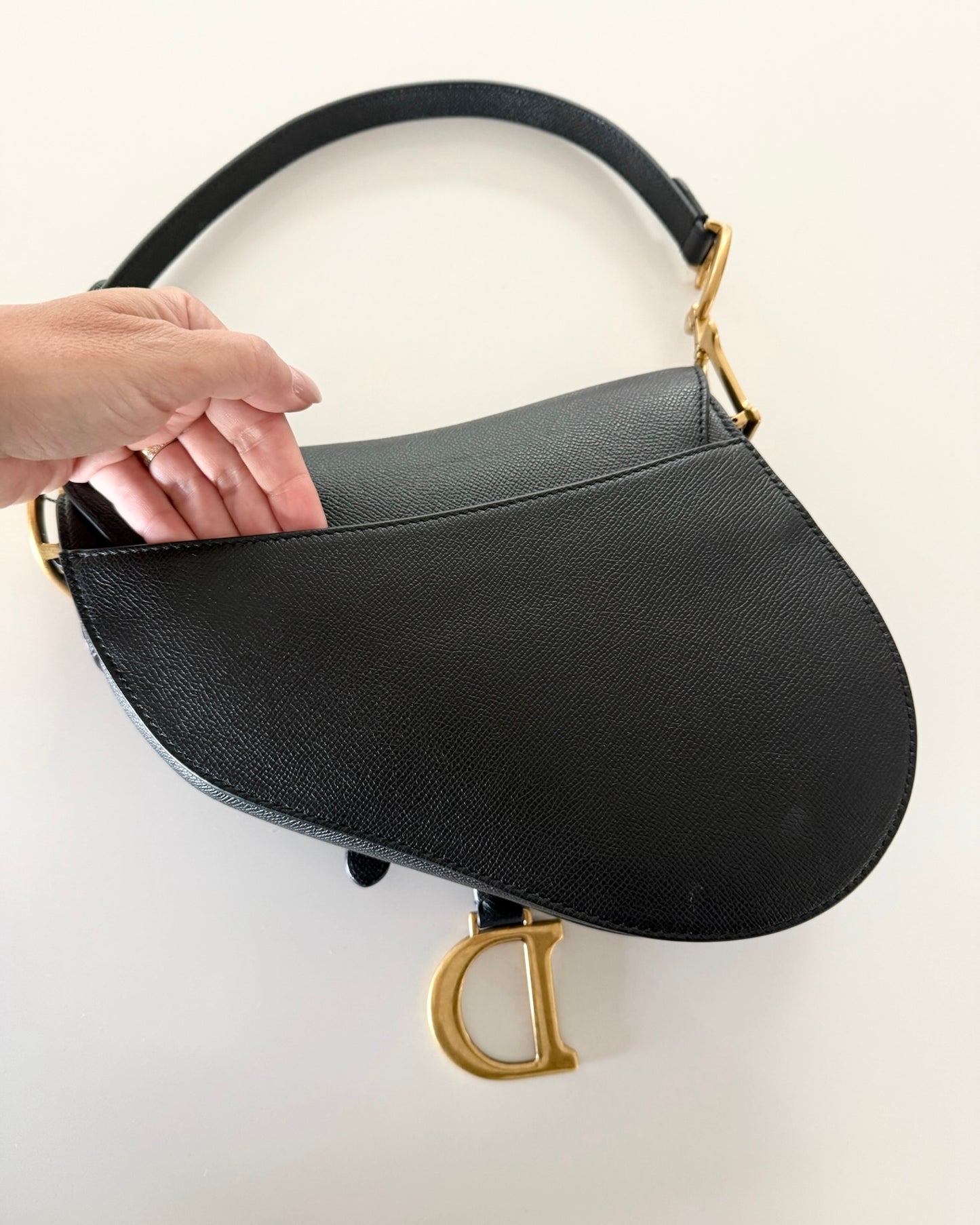 Christian Dior Black Grained Leather Saddle Bag