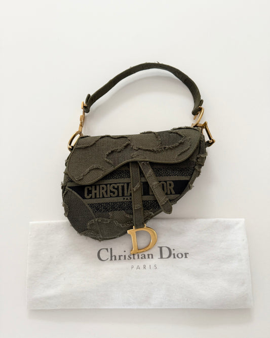 Christian Dior Green Camouflage Embroidered Saddle Bag