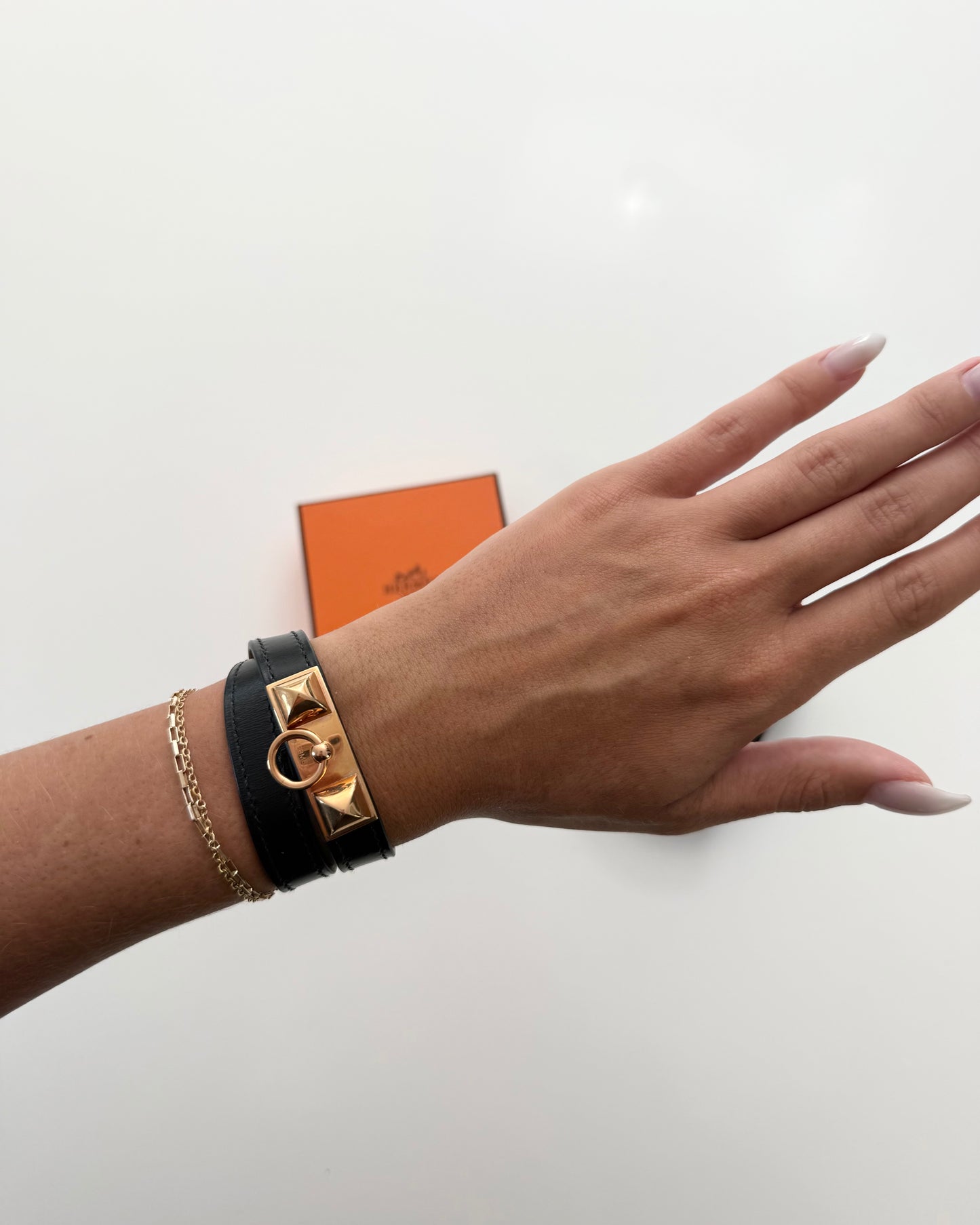 Hermes Black Leather Rivale Double Tour Bracelet Size T2 from 2016