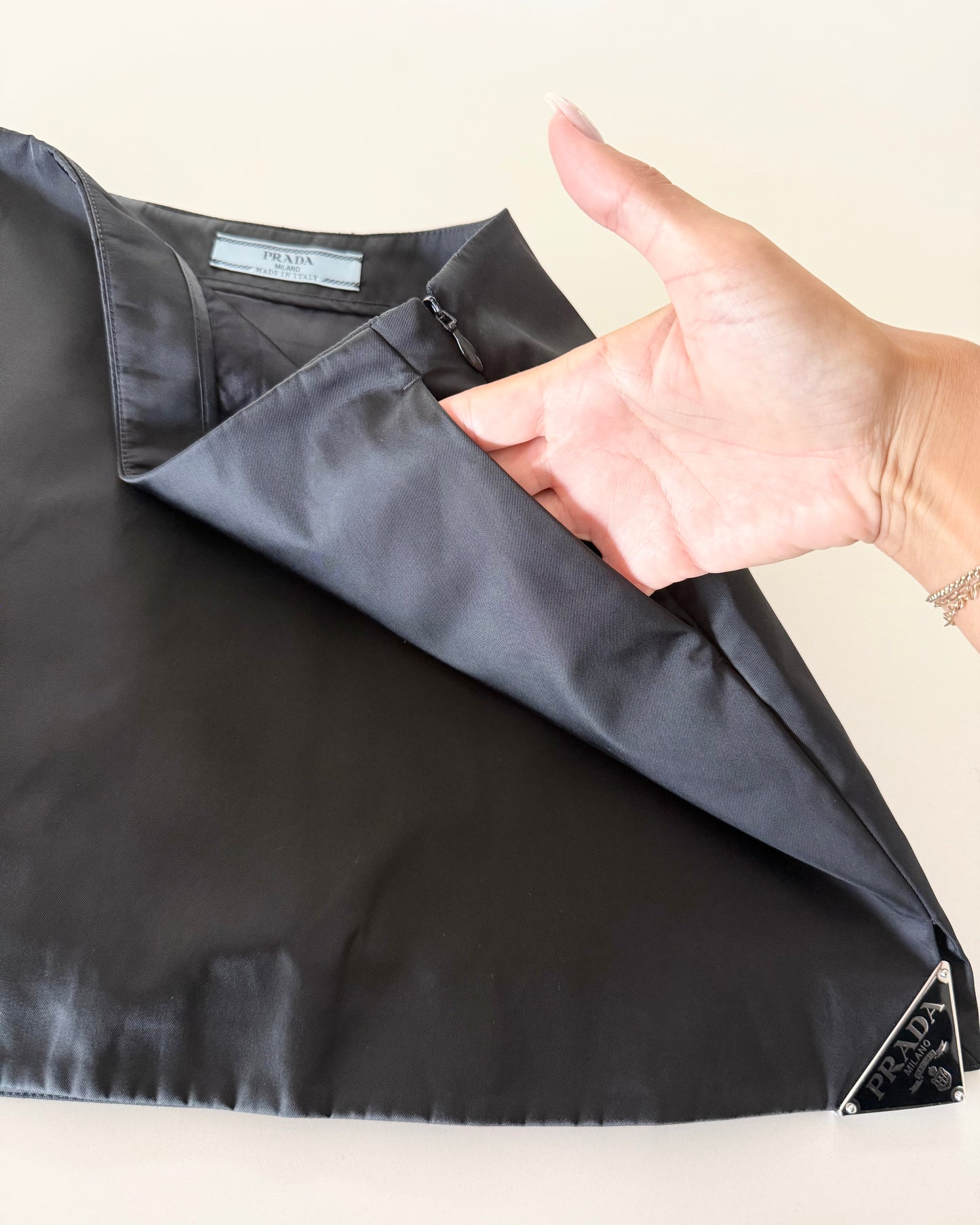 Prada are Nylon Black Mini Logo Skirt Size 36