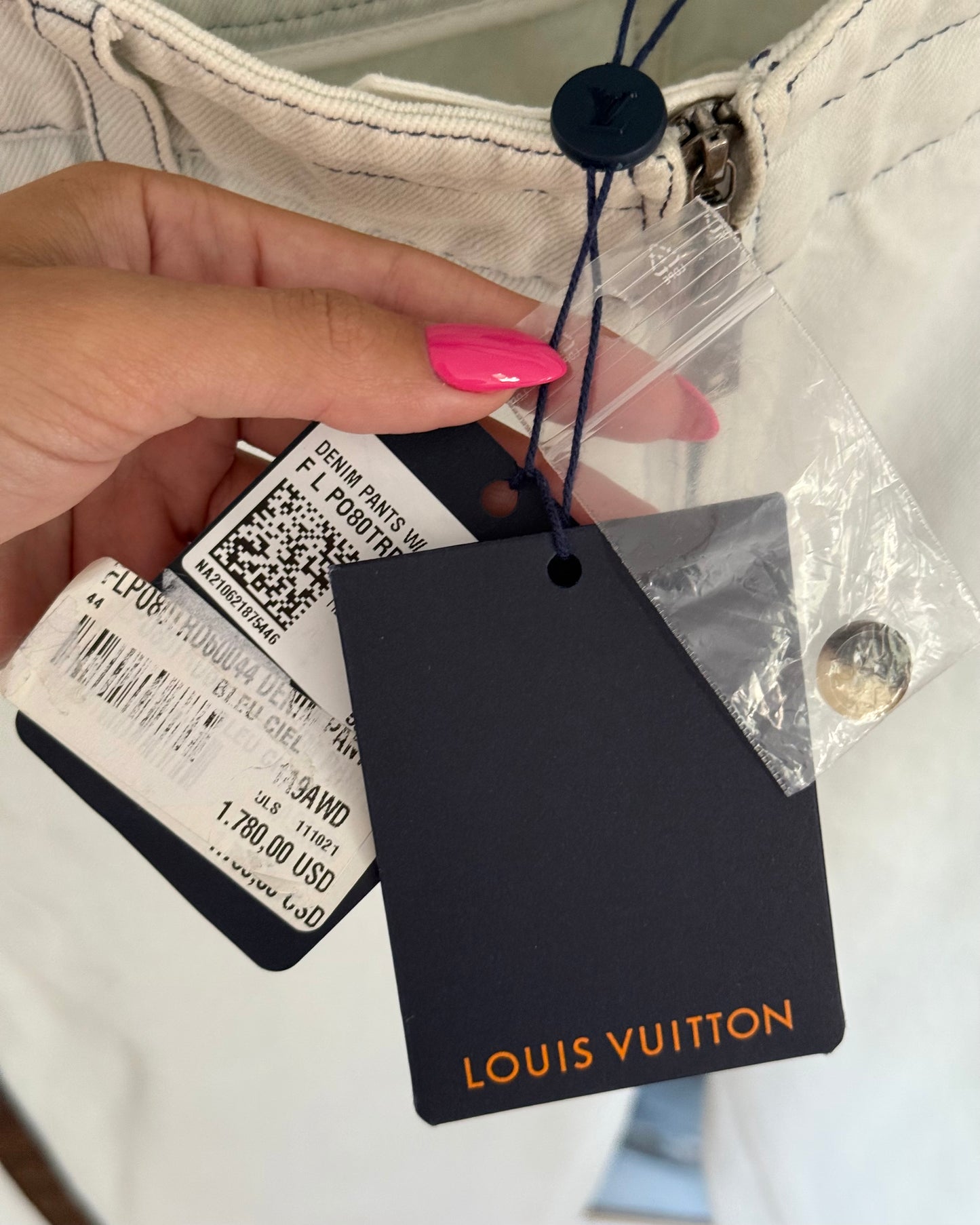 Louis Vuitton White Washed Zipped Denim with Monogram Stripes Down the Sides Size 44