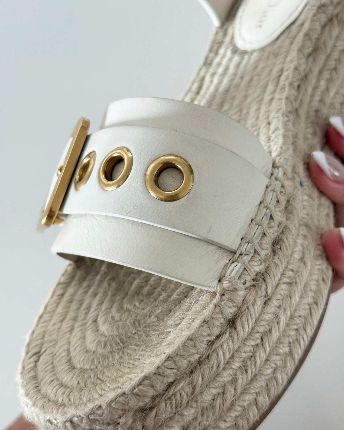 Christian Dior White D-Dior Wedged Platform Ankle Wrap Espadrilles Size 40