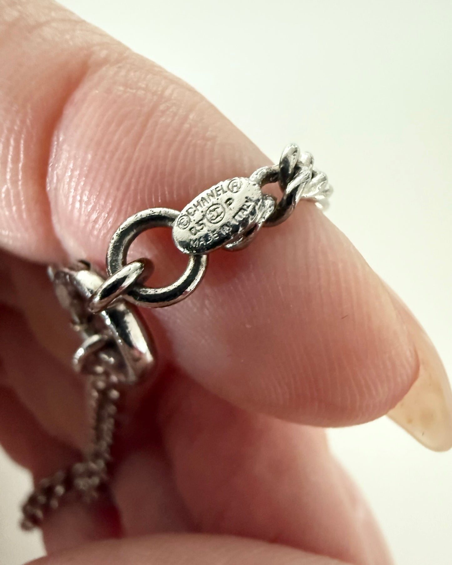 Chanel Silvertone Crystal Large CC Pendant Necklace