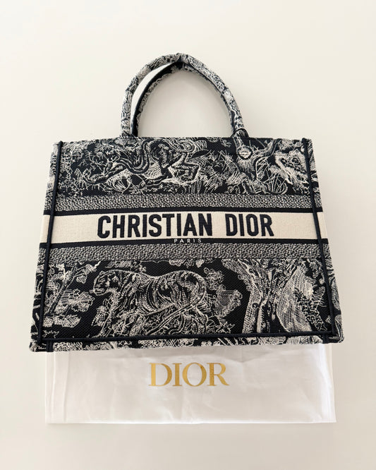 Christian Dior Toile De Jouy Embroidered Medium Book Tote