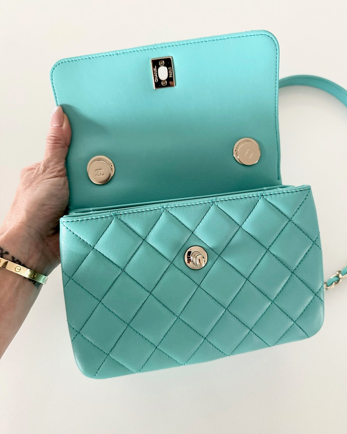 Chanel Tiffany Blue Lambskin Quilted Mini Trendy