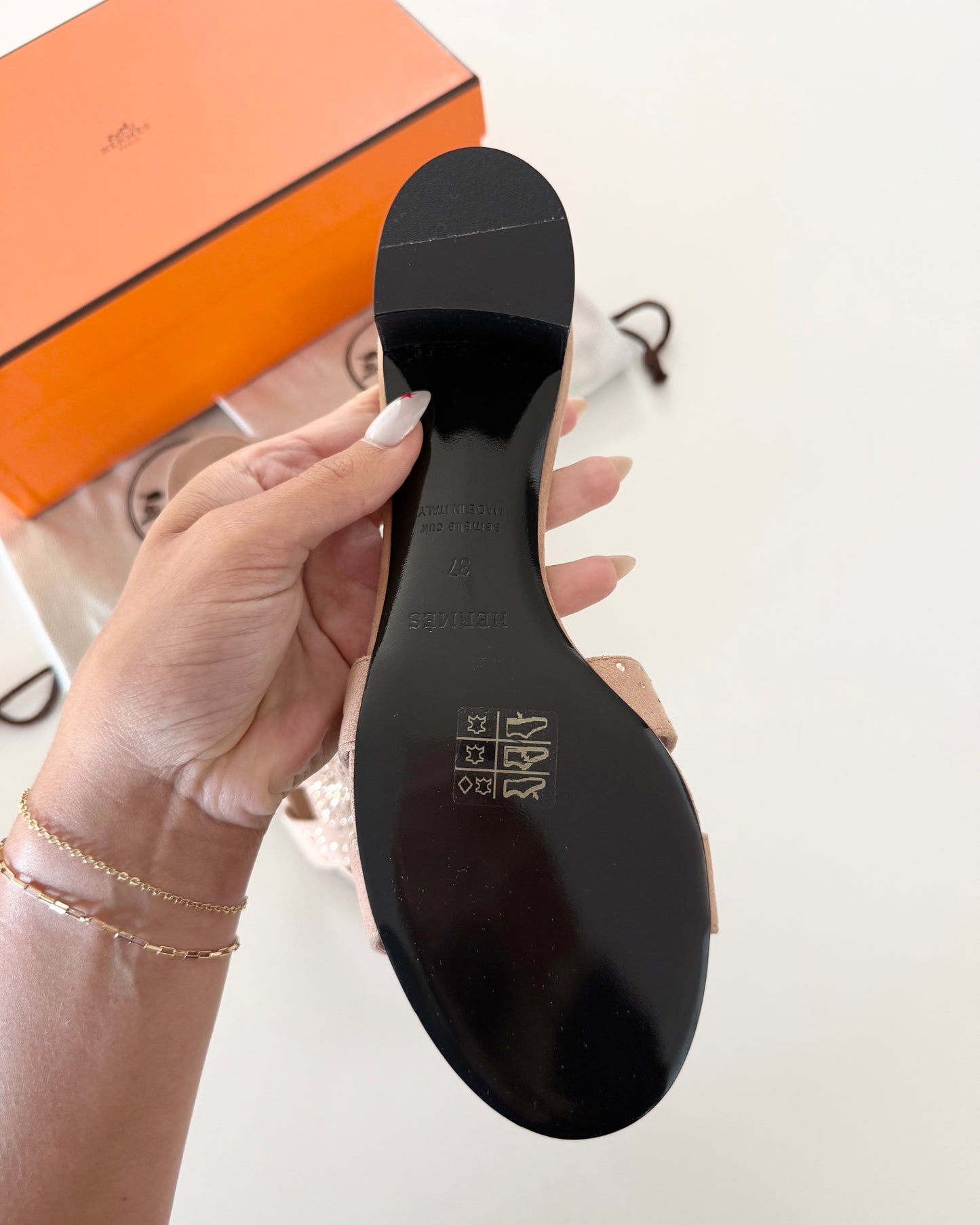 Hermes Suede Nude and Crystal Oasis Sandals size 37 new with box and dustbags