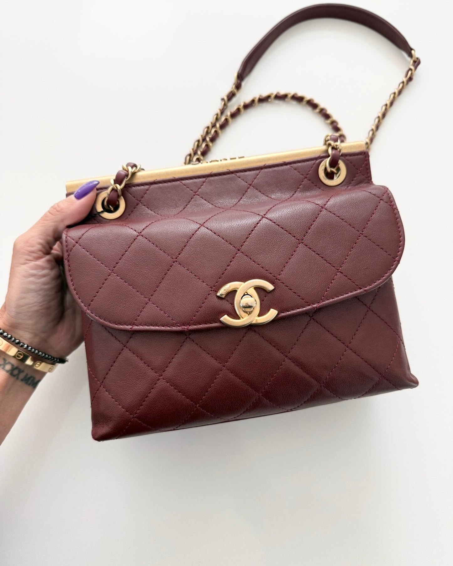 Chanel Burgundy and Black Double Sided Frame Flap Bag 28 series from 2019