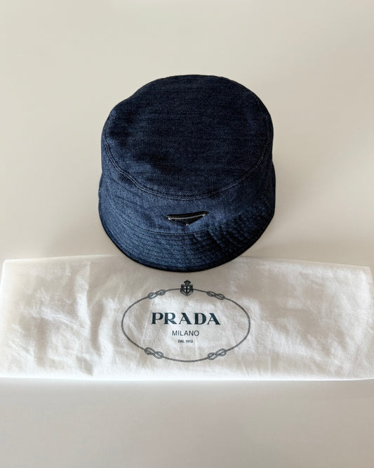 Prada Blue Denim Bucket Hat Size Medium