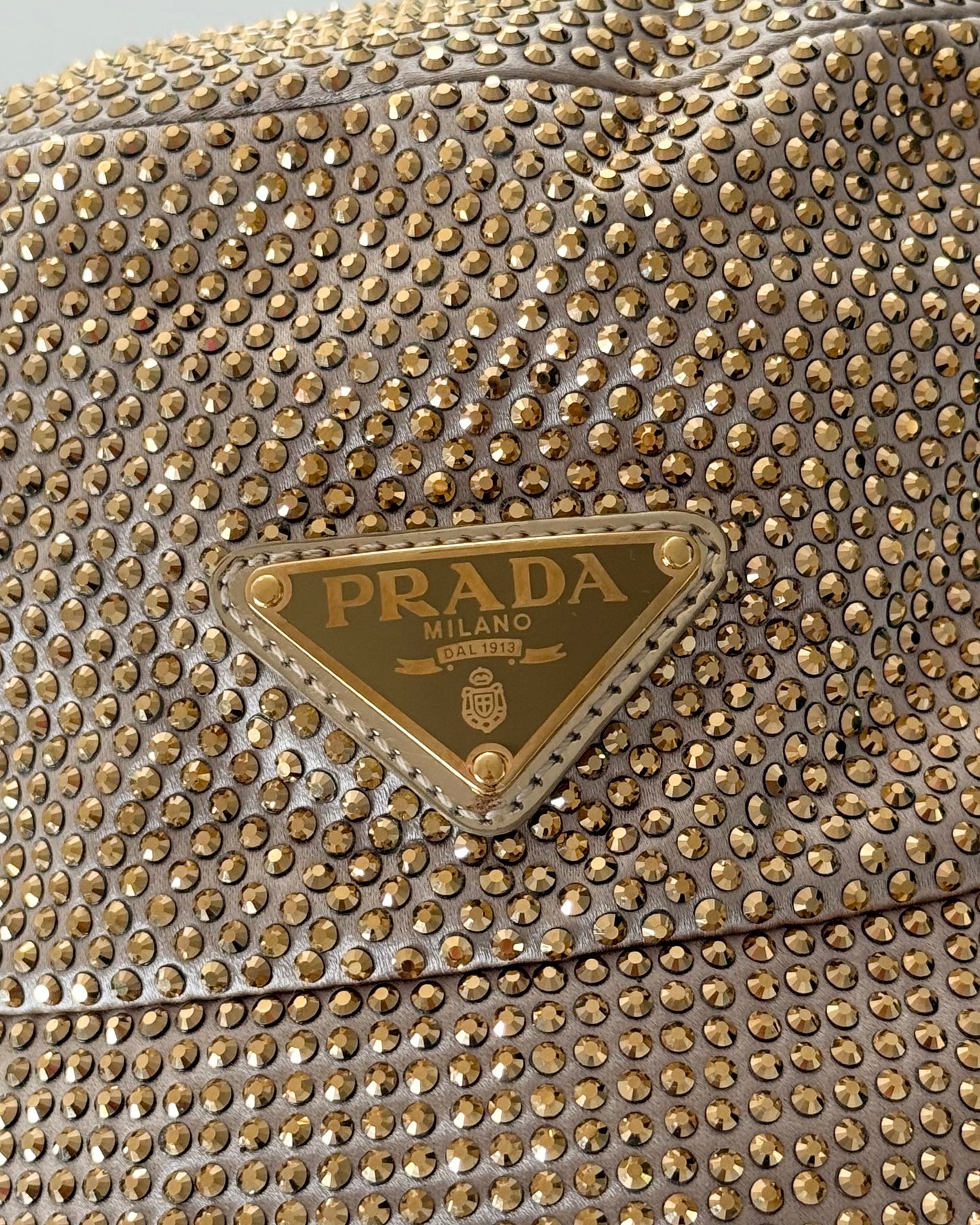 Prada Gold Crystal Satin Embellished Bucket Hat size Medium