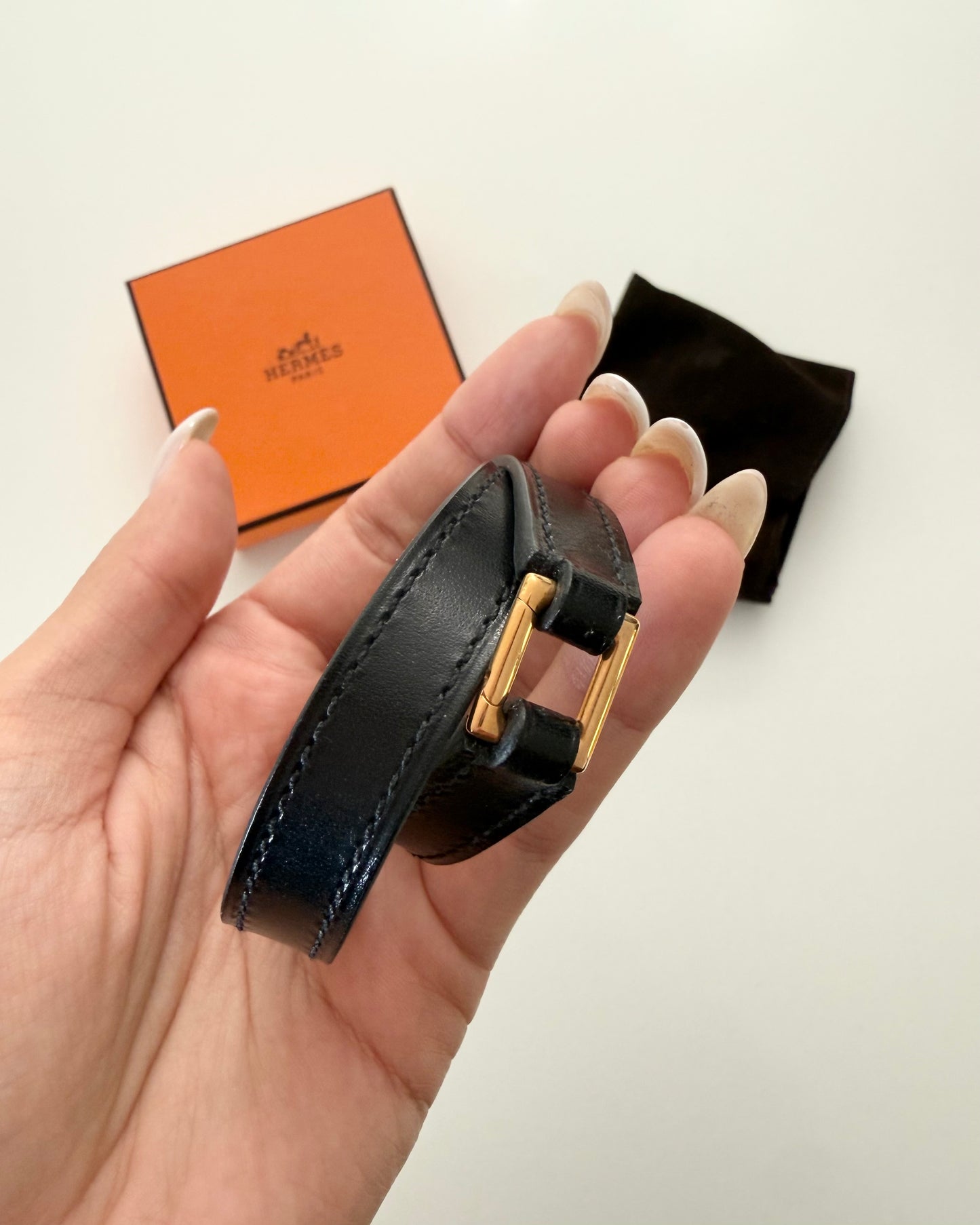 Hermes Black Leather Rivale Double Tour Bracelet Size T2 from 2016