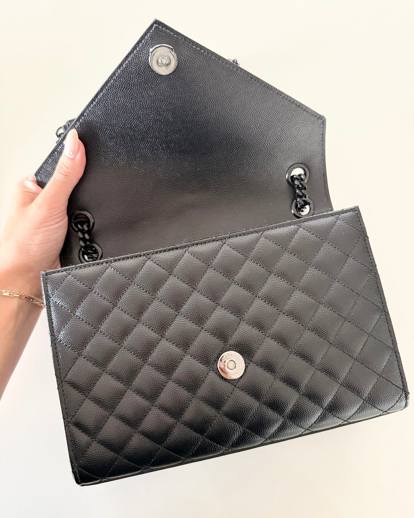 Saint Laurent So Black Leather Tri-Quilted Medium Chevron Envelope Bag from 2018