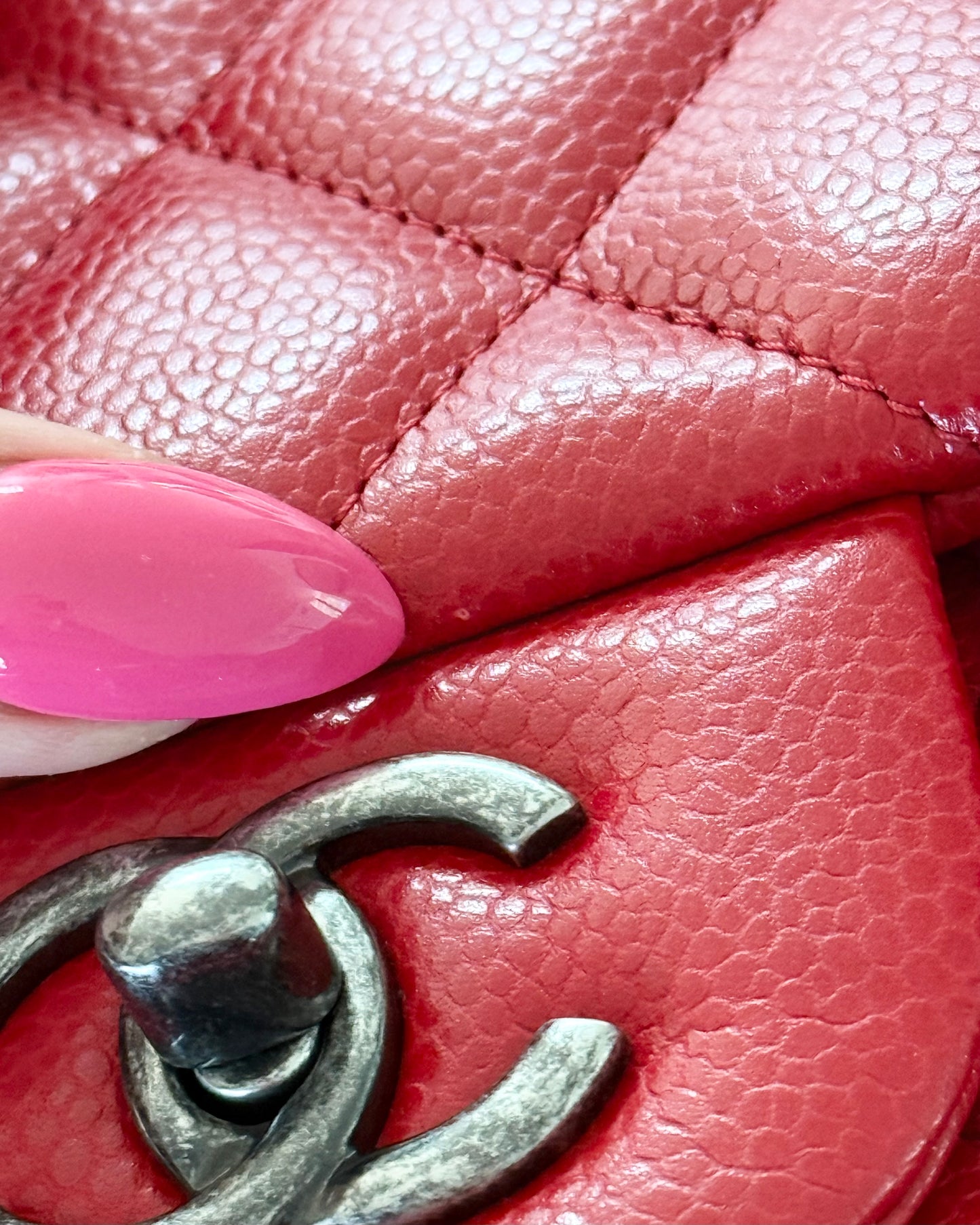 Chanel Red Caviar Quilted Jumbo with Ruthenium Hardware 21 series from 2015