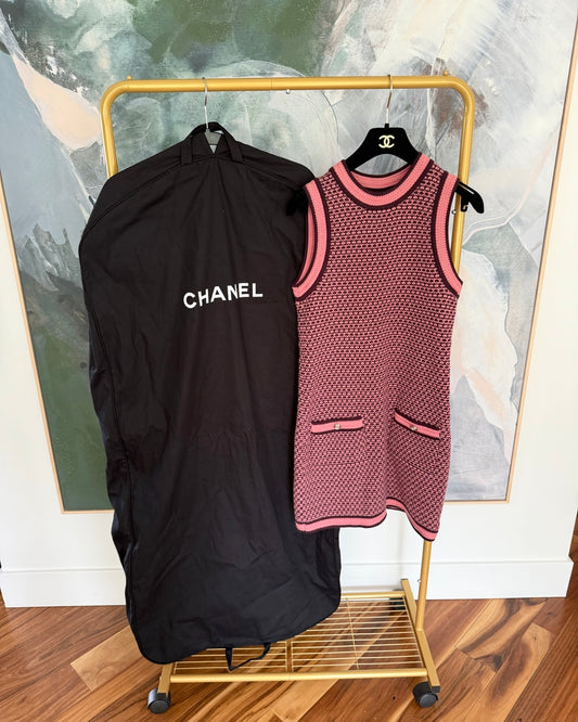 Chanel Pink/Dark Purple 100% Cashmere Sleeveless Mini Dress