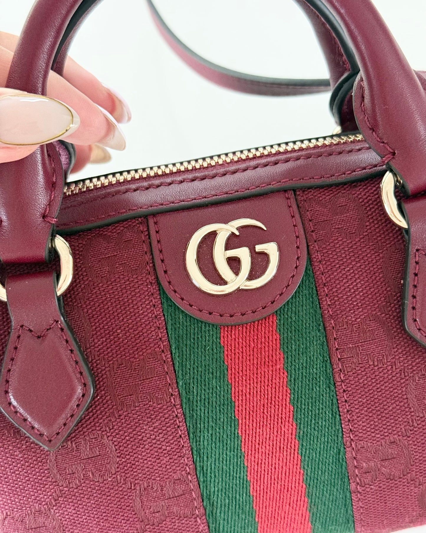 Gucci Red Canvas Leather Mini Boston Crossbody