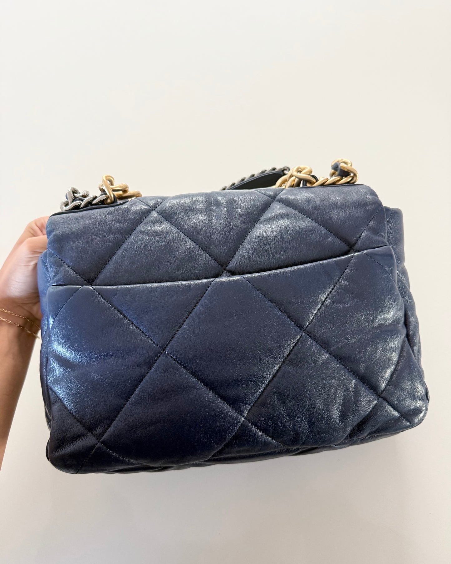 Chanel Navy Blue Leather Large 19 Bag 29 series from 2019-20