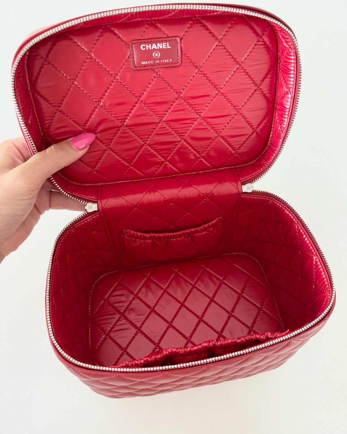 Chanel Red Lambskin Vanity Top Handle
